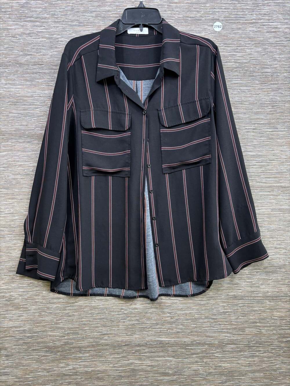 Elodie Button Up Shirt Womens XL Black Striped Long Sleeve Pocket Casual Top